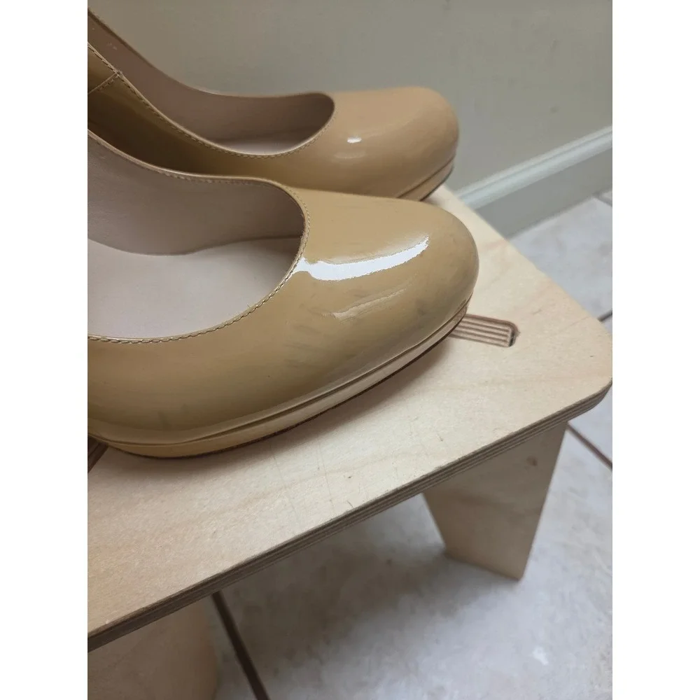 L.K. Bennett London Nude Patent Leather Platform Pumps Heels Made in‎ Spain 38.5